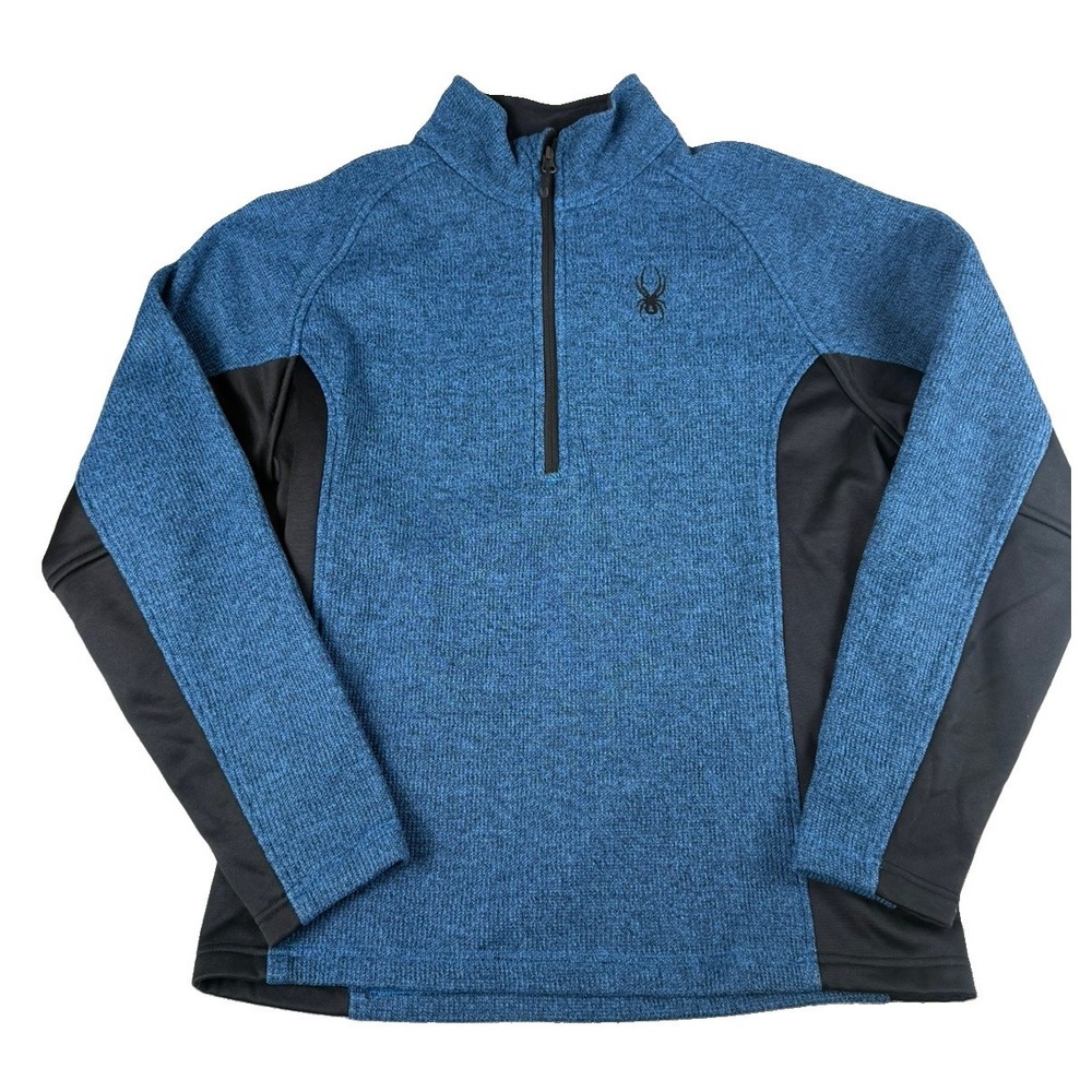 Spyder Pullover Mens M Blue Black 1/4 Zip Fleece Sweater Performance Jacket